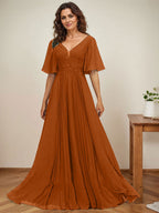 Vestido de gasa para madre de la novia, corte A, escote en V, largo hasta el suelo, con apliques de lentejuelas y encaje plisado