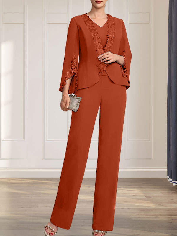 Vestido de gasa para madre de la novia, con escote en V y largo hasta el suelo, de mono/pantalón separado