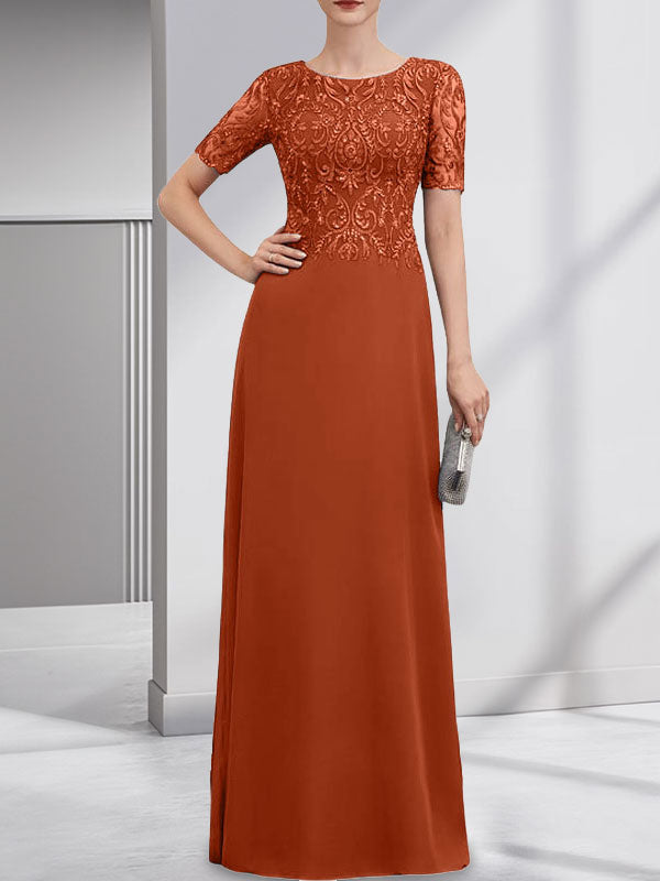 Vestido de gasa con encaje y lentejuelas para madre de la novia, corte A, largo hasta el suelo