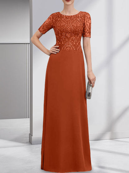 Vestido de gasa con encaje y lentejuelas para madre de la novia, corte A, largo hasta el suelo