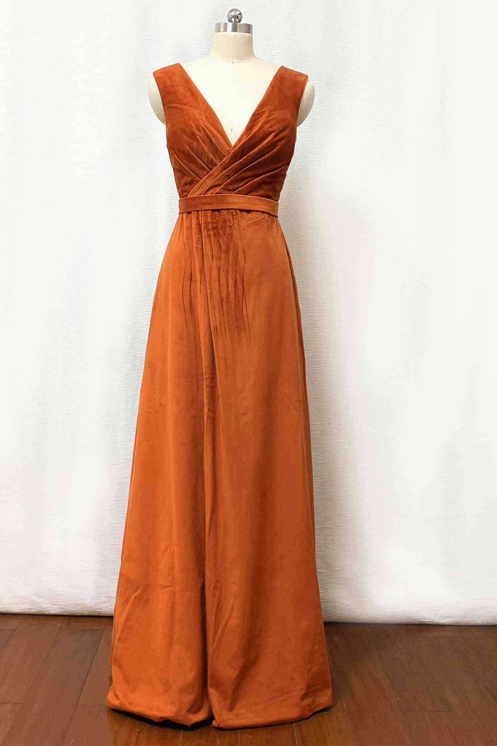 Vestidos de dama de honor junior color naranja quemado con cinturón SCB73