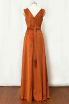 Vestidos de dama de honor junior color naranja quemado con cinturón SCB73