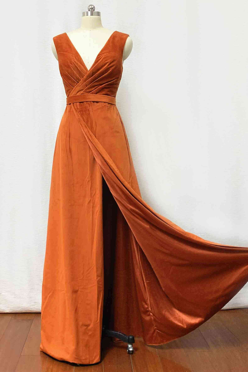 Vestidos de dama de honor junior color naranja quemado con cinturón SCB73