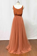Vestido de dama de honor con escote redondo en naranja quemado SCB74