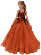 Blumenmädchenkleider aus Spitzentüll für Hochzeiten, Festkleid aus floraler Spitze für Teenager 