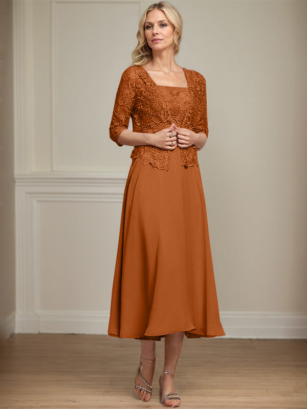 Vestido de gasa con encaje y lentejuelas para madre de la novia, corte A, largo hasta la rodilla