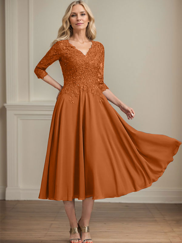 Vestido de gasa con encaje y escote en V para madre de la novia, largo hasta la rodilla, con lentejuelas y abalorios