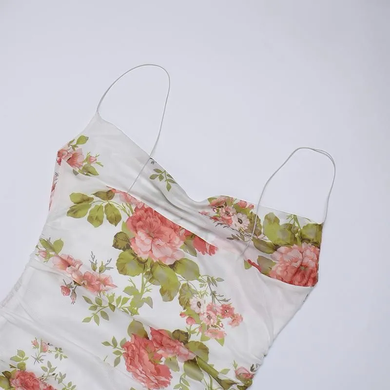 Vestido de verano floral con tirantes finos, minivestido ajustado para fiesta de bienvenida Y689