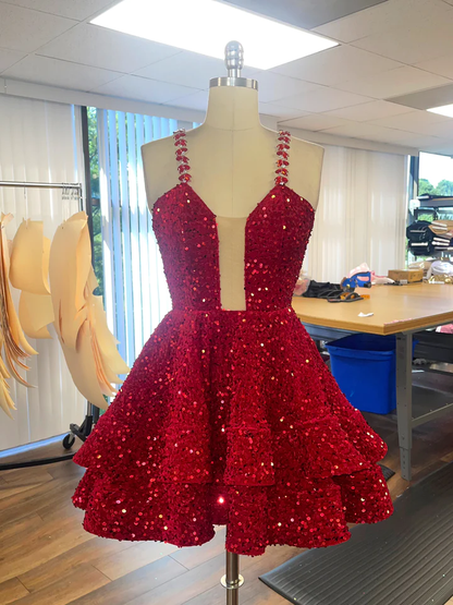 Vestido de fiesta de quinceañera con lentejuelas y corte en A, falda en capas, vestido popular para regreso a casa Y07