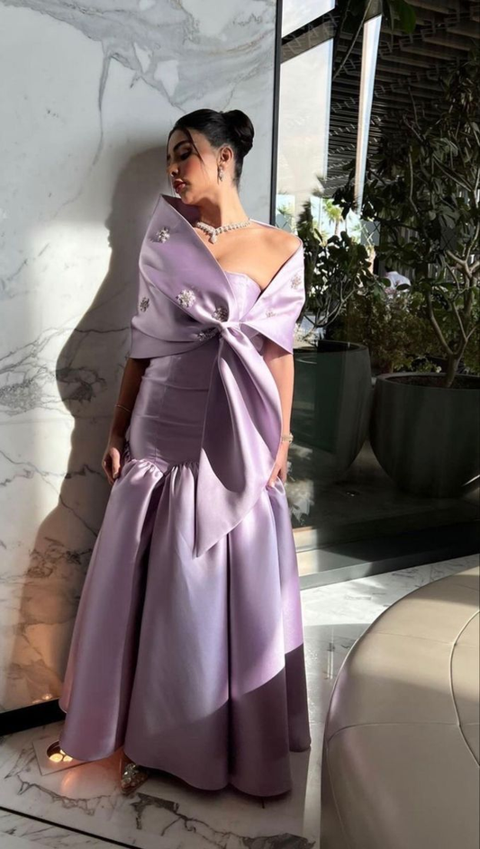 Women's Strapless Satin Evening Dresses Vintage Wrap Beading Floor Length Long Dress Y4868