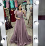 Funkelndes A-Linien-Abendkleid aus Tüll, schlichtes Abendkleid Y4993