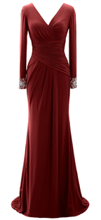 Langes Abendkleid für die Brautmutter für Damen, langärmelig, mit V-Ausschnitt, Y785