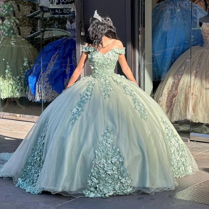 Vestido de quinceañera con lazo en la espalda y hombros descubiertos para fiesta de 15 años Y7248