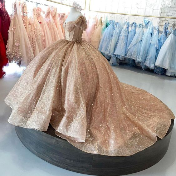 Roségold funkelndes Ballkleid Quinceanera Kleid Sweet 16 Kleid Y693