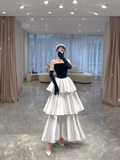 Trägerloses A-Linien-Abendkleid mit mehreren Lagen Y4380