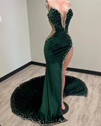 Grüner Samt Sexy Trägerloses Ballkleid Frauen Benutzerdefinierte Split Langes Abendkleid Y1422