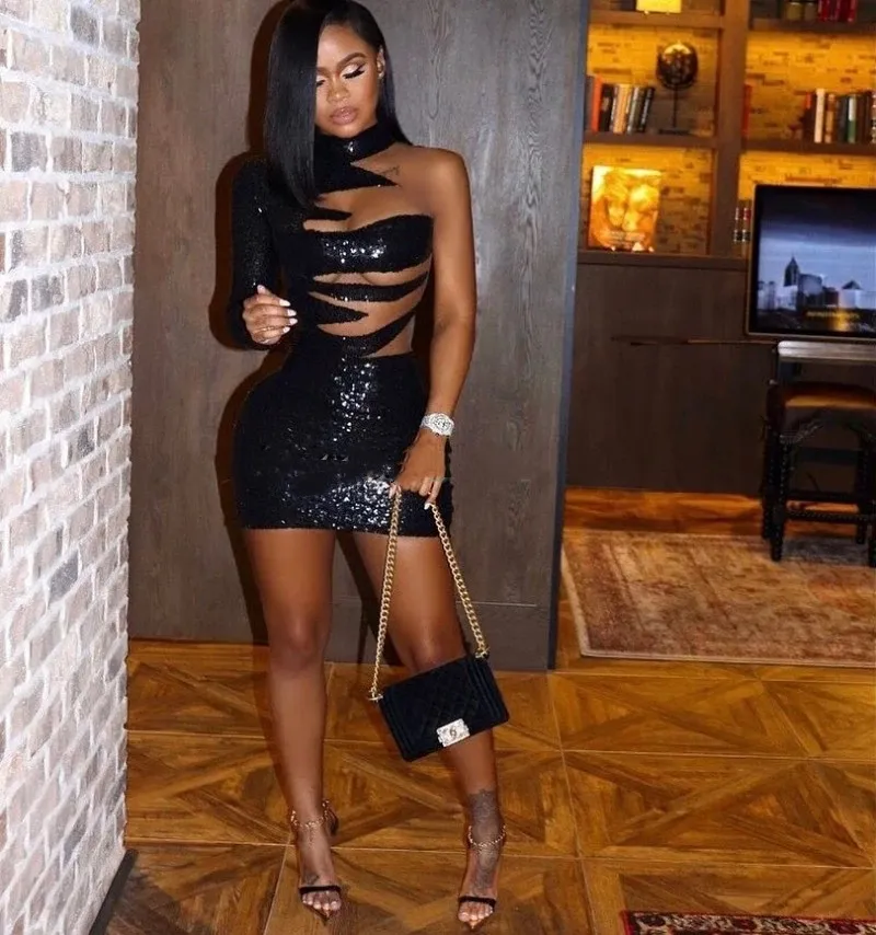 Vestido corto de lentejuelas negras para fiesta de bienvenida, vestido de fiesta sexy para 21 cumpleaños Y821