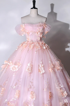 Rosa Blumen Liebsten Ballkleid Abendkleider, Rosa Lange Sweet 16 Kleider Y6951