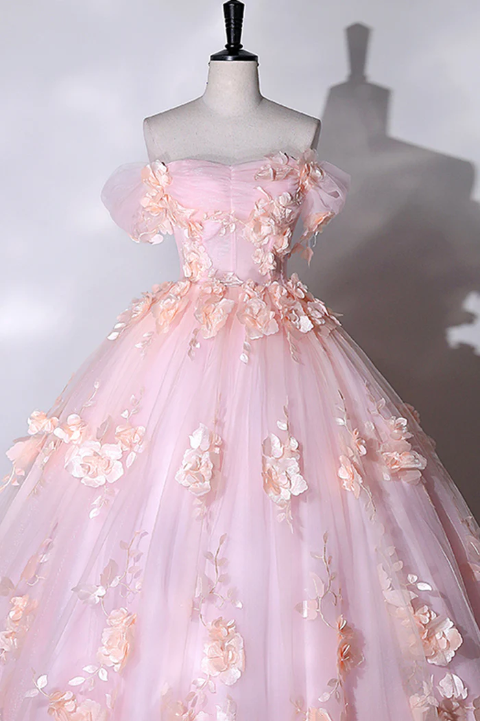 Rosa Blumen Liebsten Ballkleid Abendkleider, Rosa Lange Sweet 16 Kleider Y6951