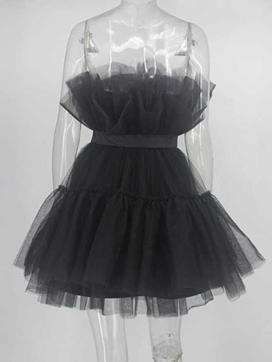 Vestido mini de tul princesa para mujer, con volantes, de malla, para fiesta, graduación, boda, tutú, vestido de hada, vestido negro para regreso a casa Y512