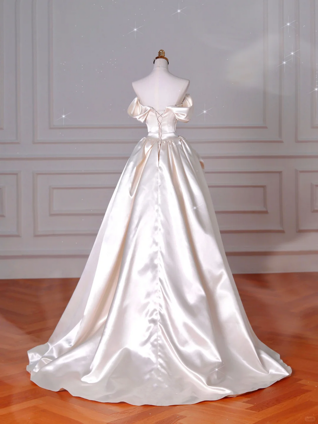 Vestido de noche elegante de satén plisado con hombros descubiertos, corte A, para graduación, vestido de novia blanco Y8633