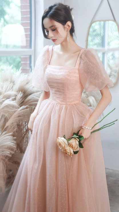 Rosa Tüll langes A-Linie Ballkleid rosa Abendkleid Y1926