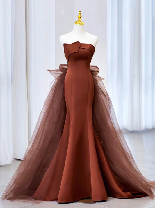 Mermaid Tulle Satin Long Prom Dress Mermaid Evening Dress Y4348