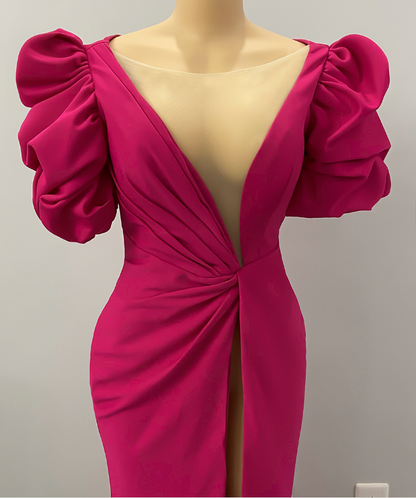Hohe Split Meerjungfrau Langes Abendkleid Hot Pink Afrikanisches Partykleid Y1900