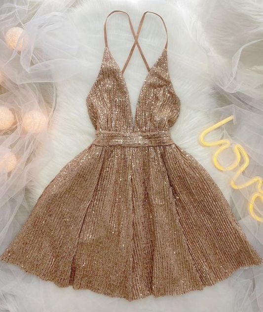 Vestido sexy de lentejuelas con escote en V profundo para fiesta de bienvenida, vestido de fiesta de cumpleaños Y2999