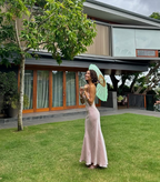 Vestido de noche largo rosa con tirantes finos y espalda descubierta, elegante, Y8293