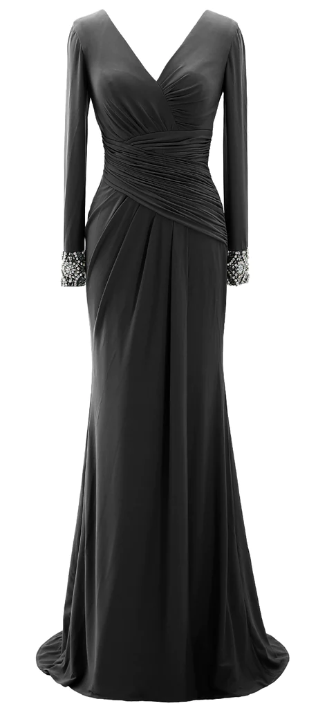 Langes Abendkleid für die Brautmutter für Damen, langärmelig, mit V-Ausschnitt, Y785