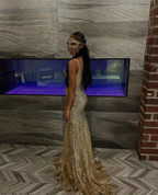 Prinzessin Besticktes Korsett Stil Gold Meerjungfrau Abendkleid Y5887