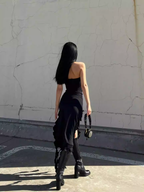 Elegante vestido de fiesta negro sin tirantes, vestido de noche negro Y1929