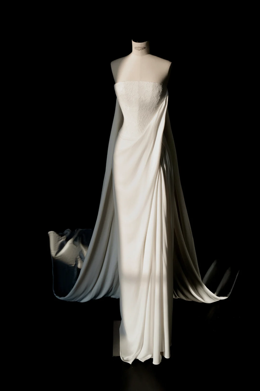 Vestido de fiesta largo de satén con encaje, sencillo y sin tirantes, vestido de noche blanco Y8689