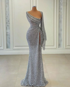 Vestido de fiesta largo de sirena con lentejuelas y escote irregular, vestido de noche encantador Y269