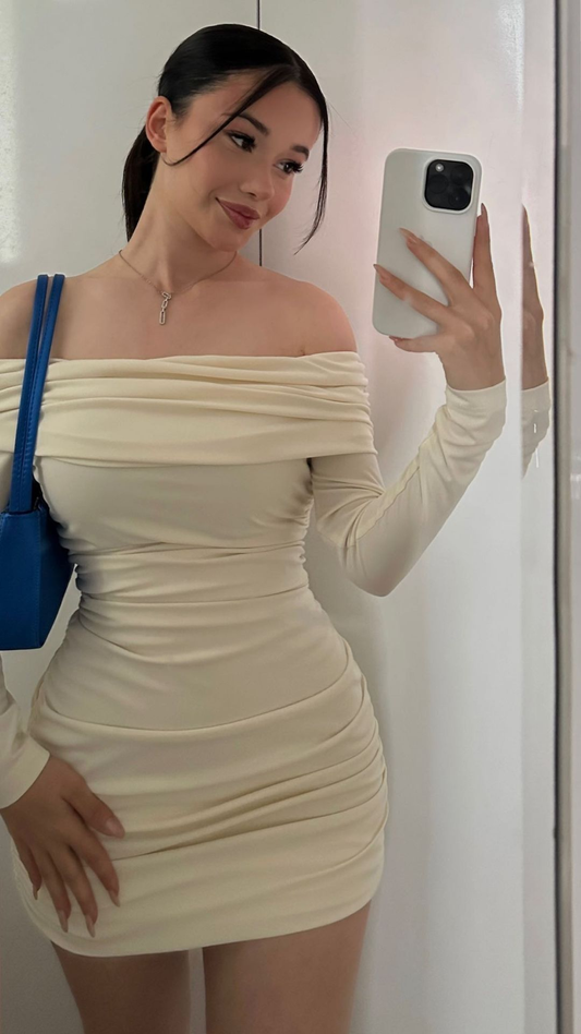 Sexy schulterfreies, figurbetontes Kleid, Homecoming-Kleid mit langen Ärmeln, Y2491