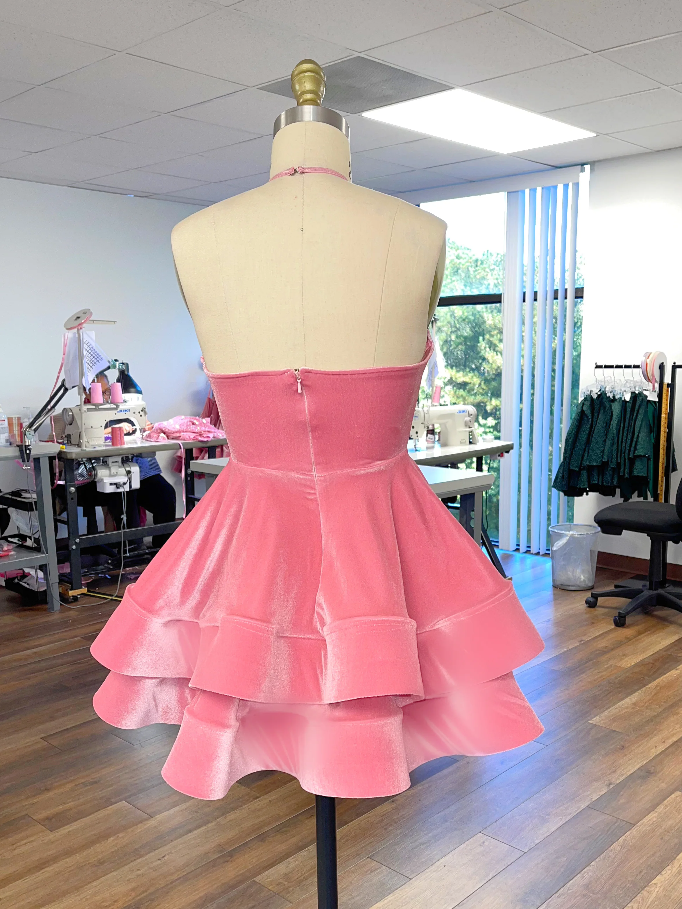 Vestido rosa de fiesta con escote halter, corte A, estilo homecoming, Y2153