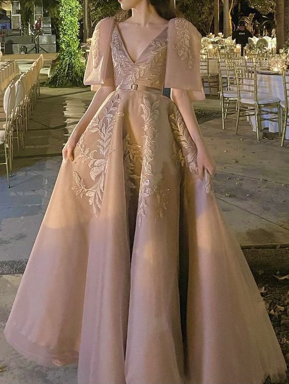 Schickes A-Linien-Abendkleid mit Applikationen, Empfangskleid Y6327