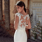 Cap Sleeve Appliques Lace Sheath Wedding Dress Illusion Bohemian Bridal Gowns Beach Satin Vestido De Novia-payinti