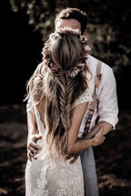 Cap Sleeve Sheath Boho Wedding Dresses Vintage Lace Rustic Wedding Dress,MW314