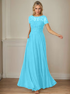 Vestido de gasa azul marino oscuro con escote barco, lentejuelas y corte en A