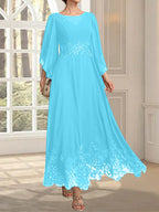 Vestido de gasa con encaje y lentejuelas para madre de la novia, corte A, escote ilusión, largo hasta los tobillos