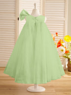 A-Linien-Kleid mit großer Schleife und Tüll in Wadenlänge für Blumenmädchen