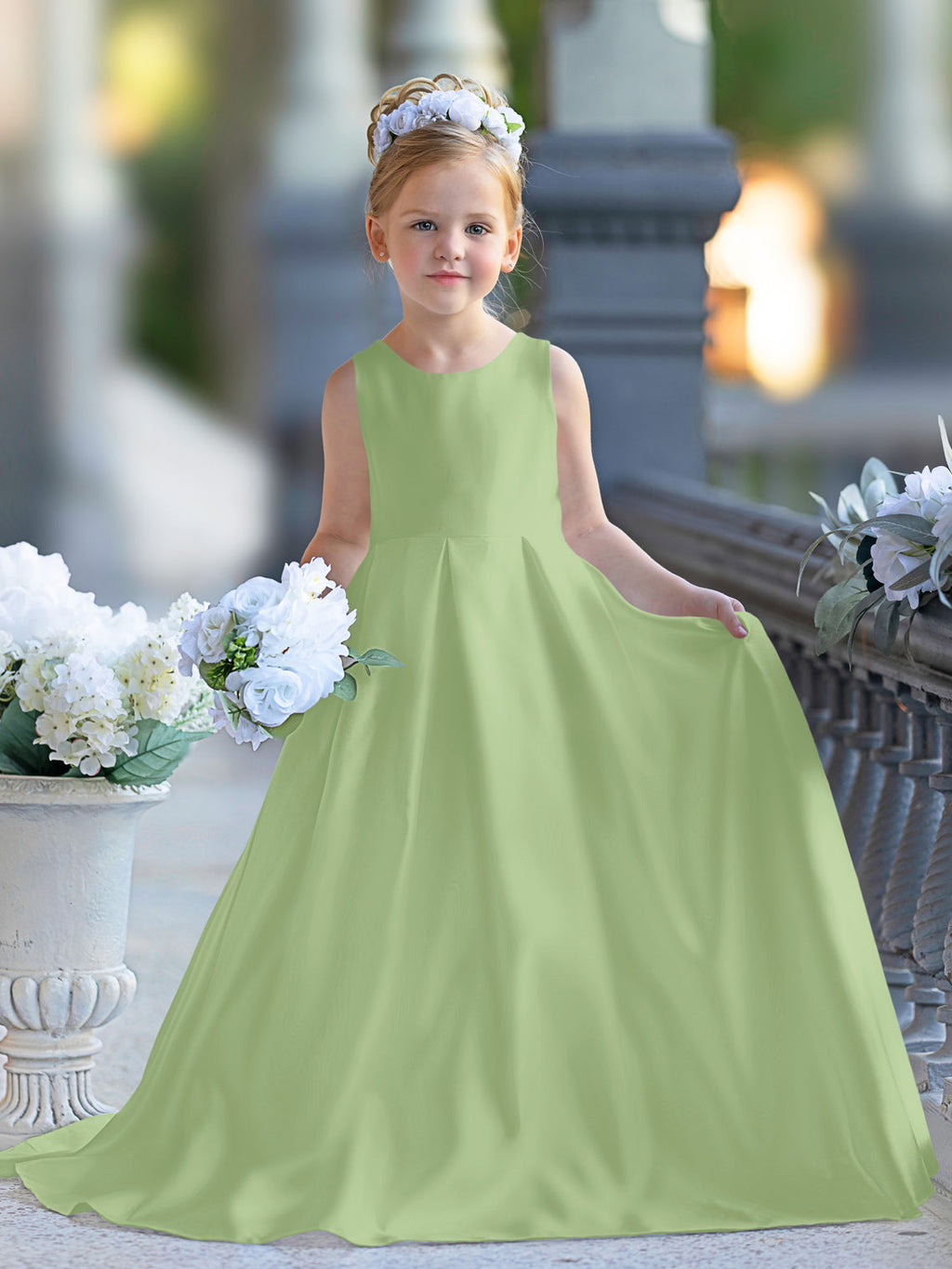 A-Linie Spitze Satin Bodenlang Erstkommunionkleid für Blumenmädchen 