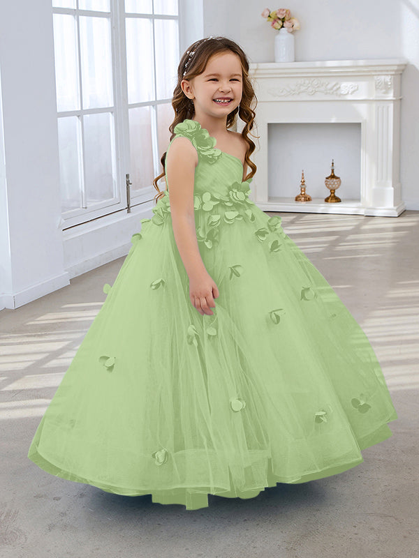 Duchesse-Linie/Princess-Linie Tüll Bodenlang Blumenmädchenkleid 