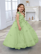 Duchesse-Linie/Princess-Linie Tüll Bodenlang Blumenmädchenkleid 