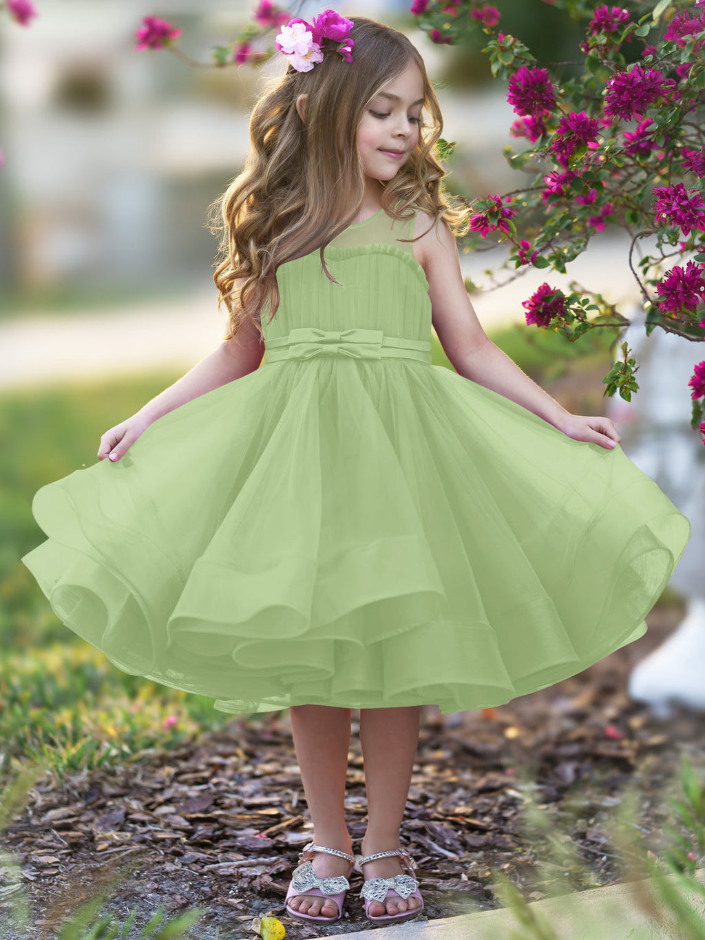 Duchesse-Linie/Princess-Linie Tüll Knielanges Blumenmädchenkleid 