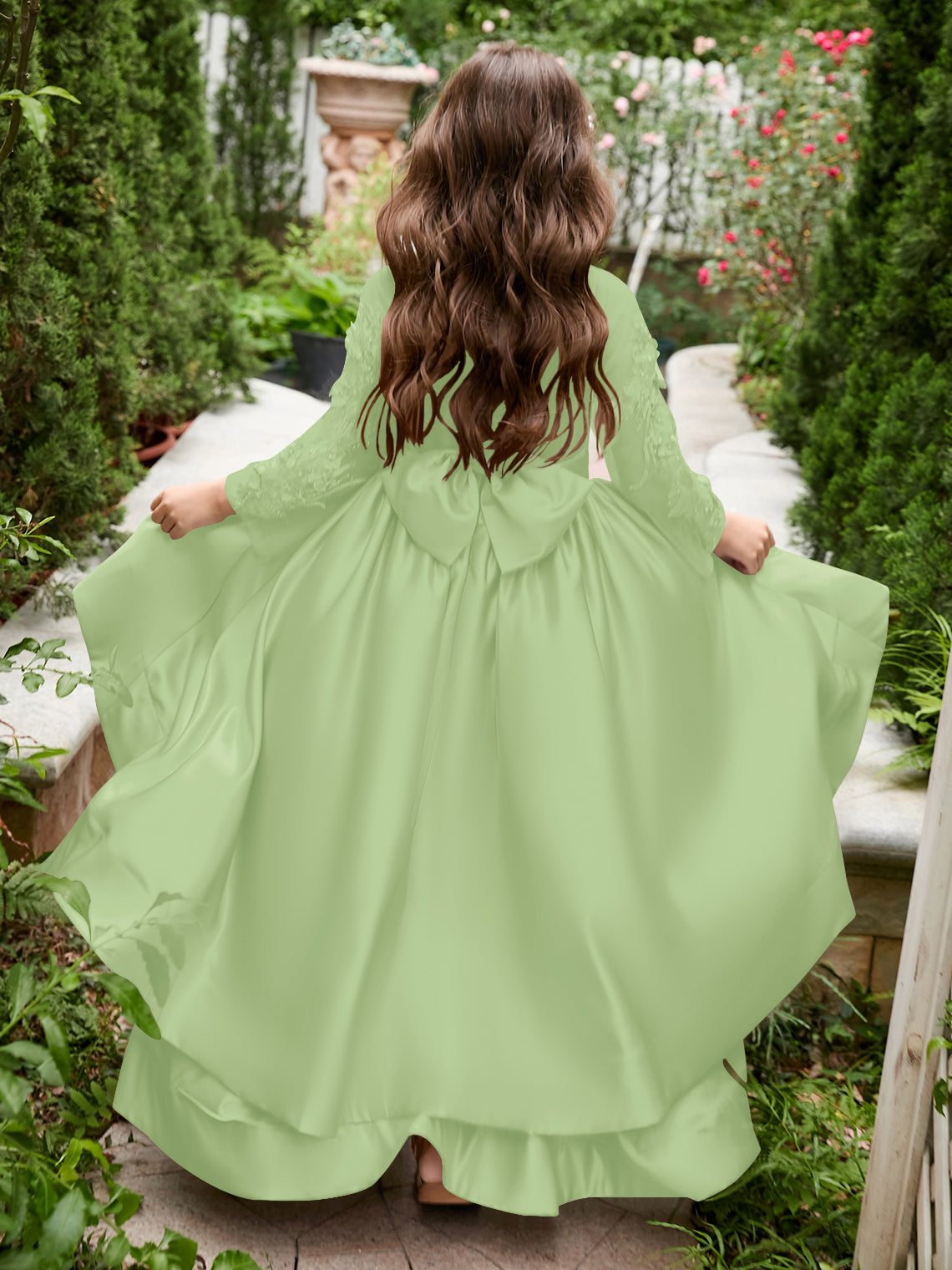 Vestido de niña de las flores asimétrico de satén con corte A