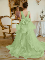 Duchesse-Linie/Princess-Linie Satin Tüll Bodenlang Blumenmädchenkleid 
