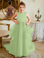 Duchesse-Linie/Princess-Linie Satin Tüll Bodenlang Blumenmädchenkleid 